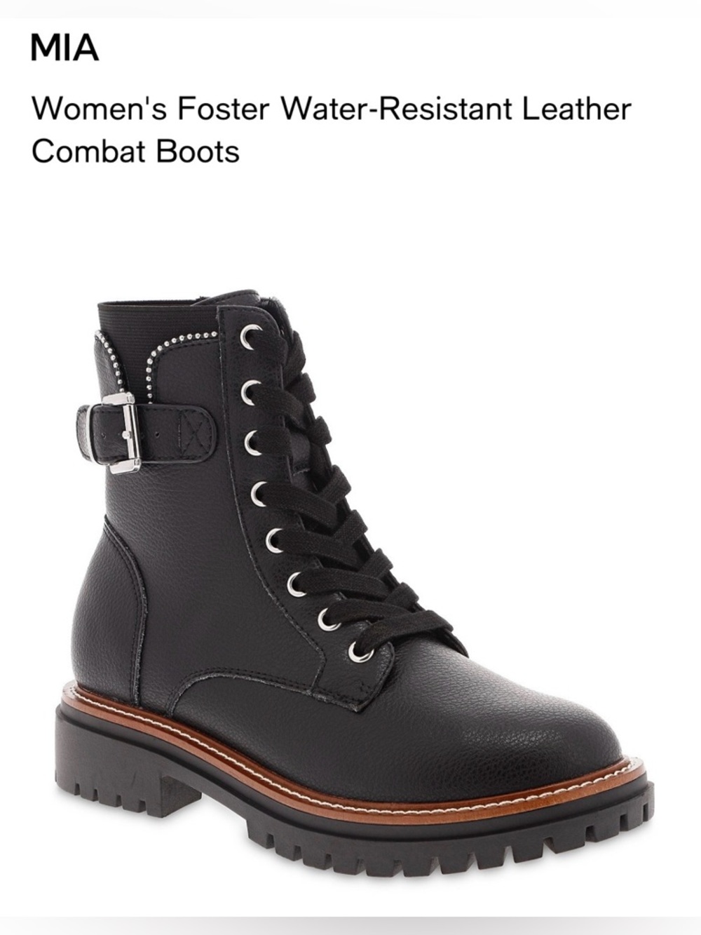 MIA Black Leather Lace-Up Combat Boot with Silver Buckle